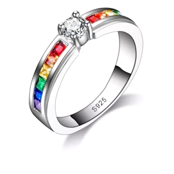 New 925 Sterling Silver Ring Colorful Tension Setting Ring Sizes: 6, 7, 8 NWT - Picture 5 of 7